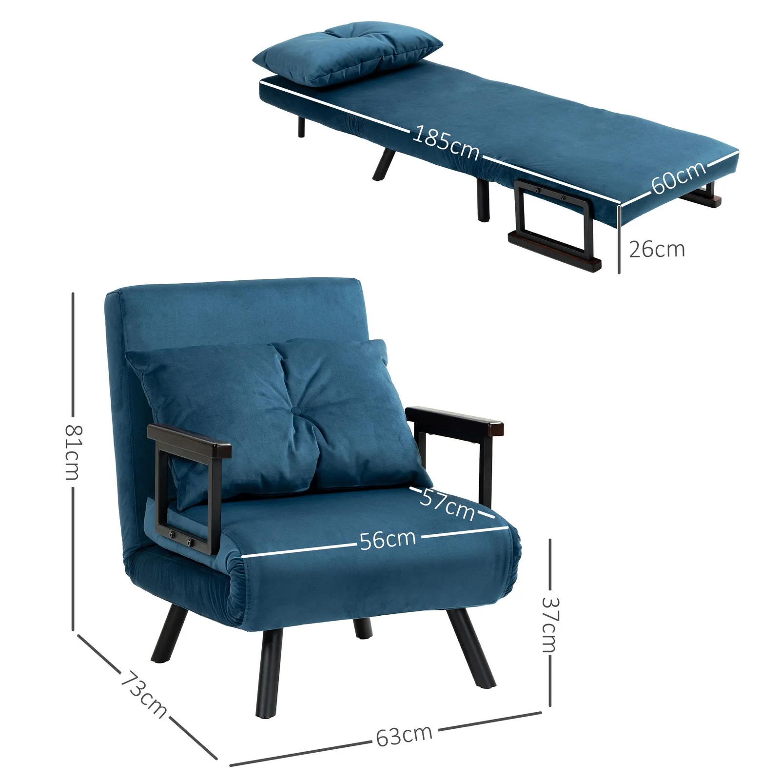 HOMCOM Click Clack Bed Settee for Living Room, Guest Room in Blue 3