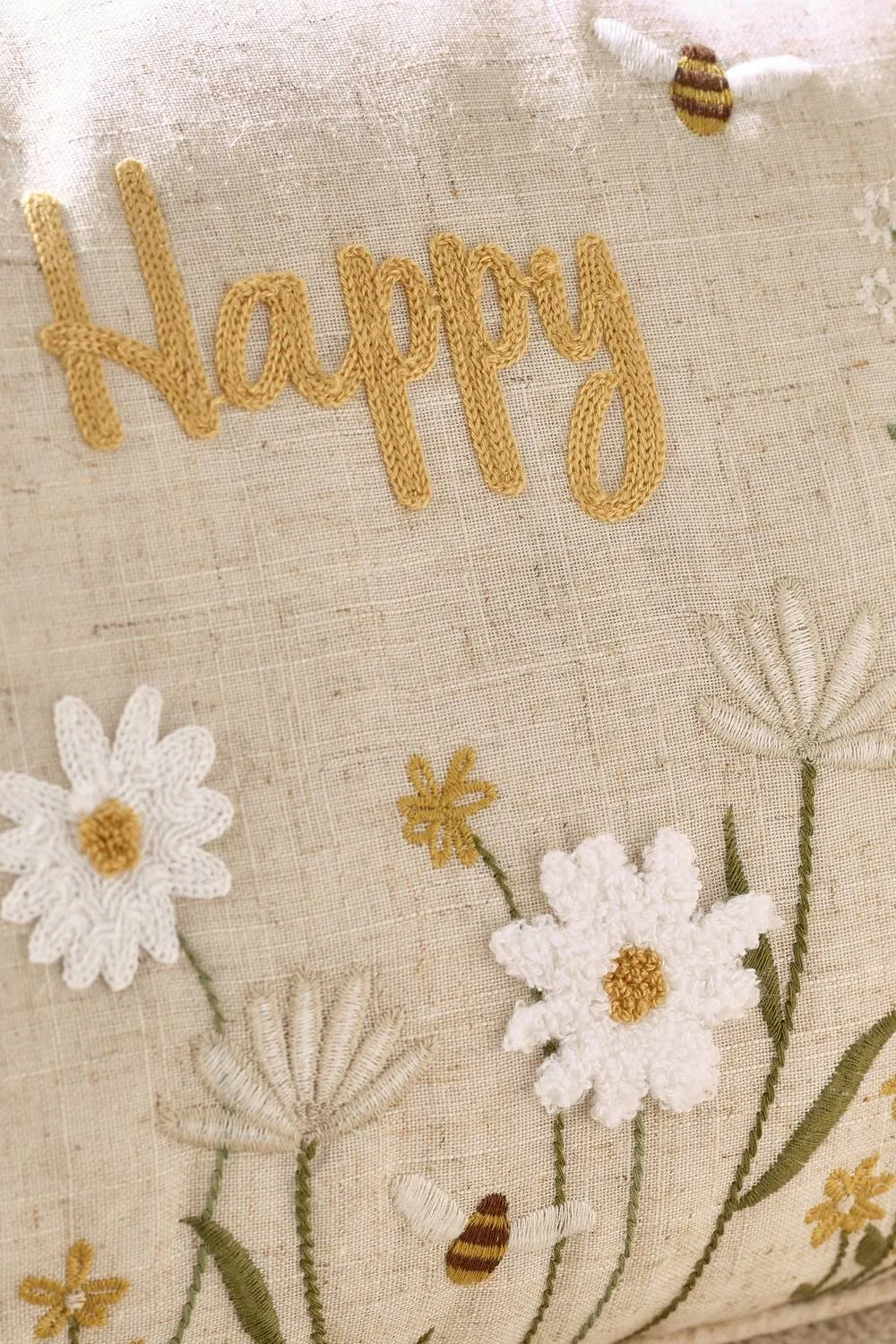 Catherine Lansfield 'Bee Happy' Embroidered Cushion in Natural 2