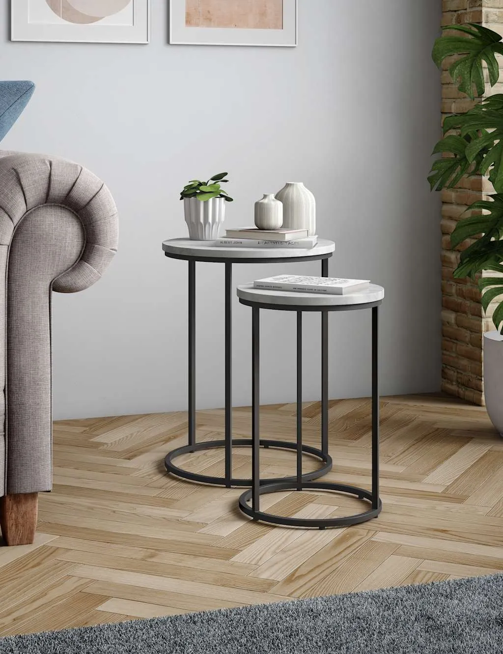 Gallery Direct Farley Marble Nest of Tables White Mix