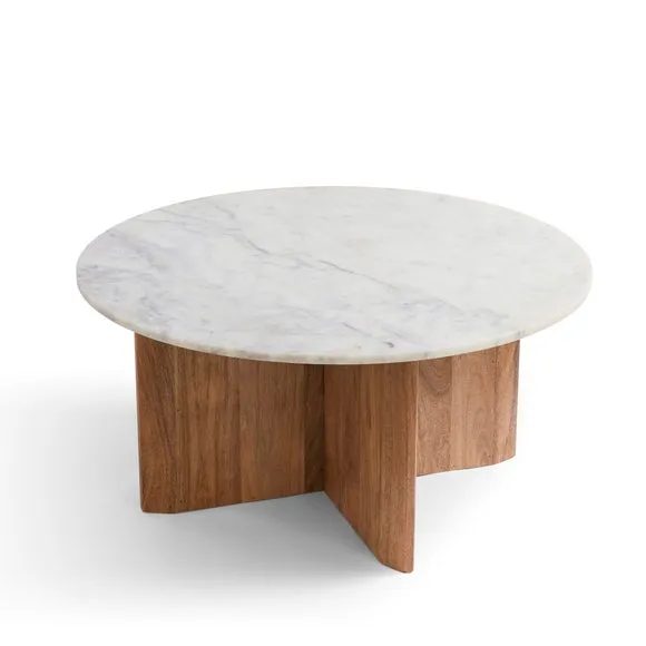 Arya Round Coffee Table, Mango Wood and Real Marble 4