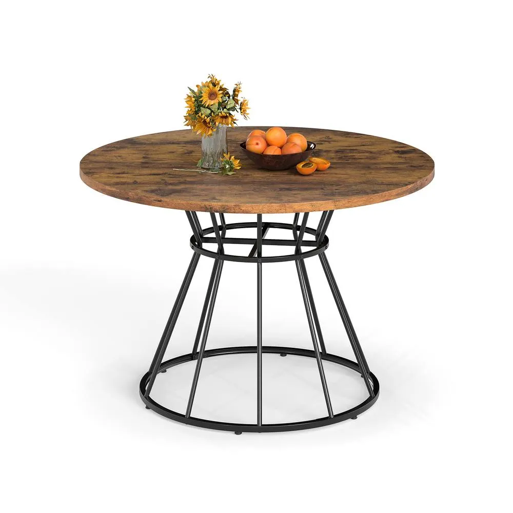 Costway Round Dining Table for 4 Farmhouse Kitchen Table with Wooden Tabletop in Brown