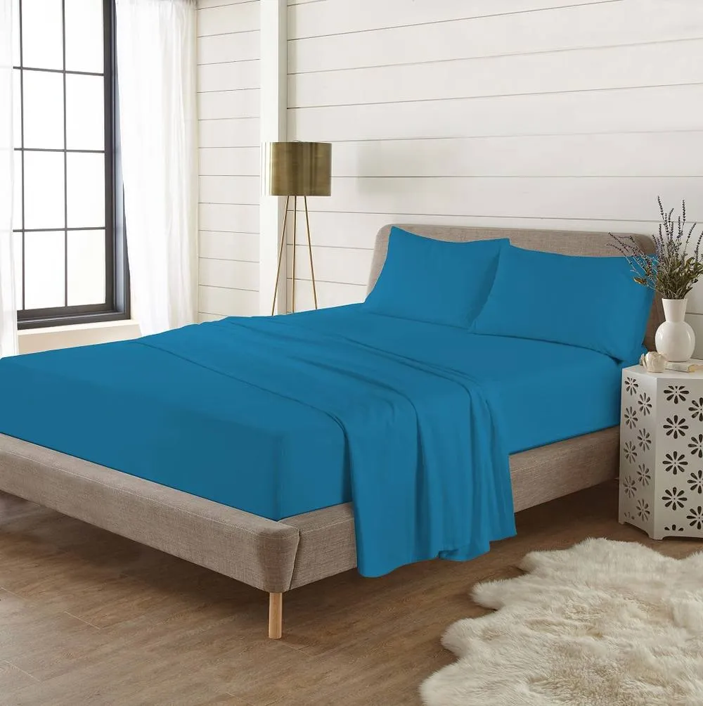 Homes-Linen Plain Thermal Flannelette Flat Sheet 100% Brushed Cotton Bedding in Teal