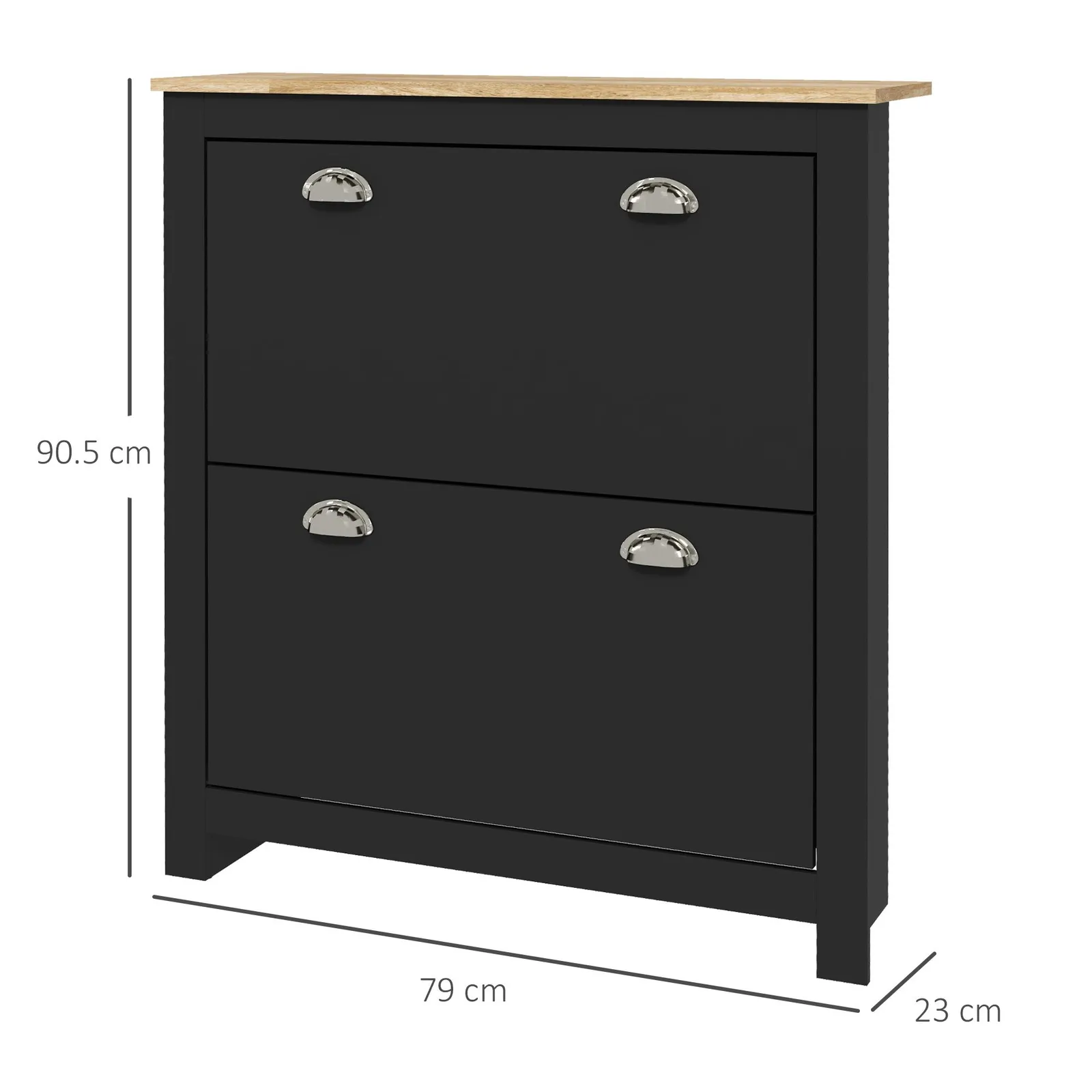 HOMCOM 2 Drawer Shoe Cabinet Narrow Shoe Cupboard with Flip Doors, Black 3