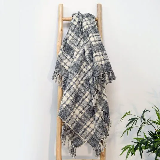 Allure Bath Fashions Chenille Checked Tartan Throw Blanket in Grey
