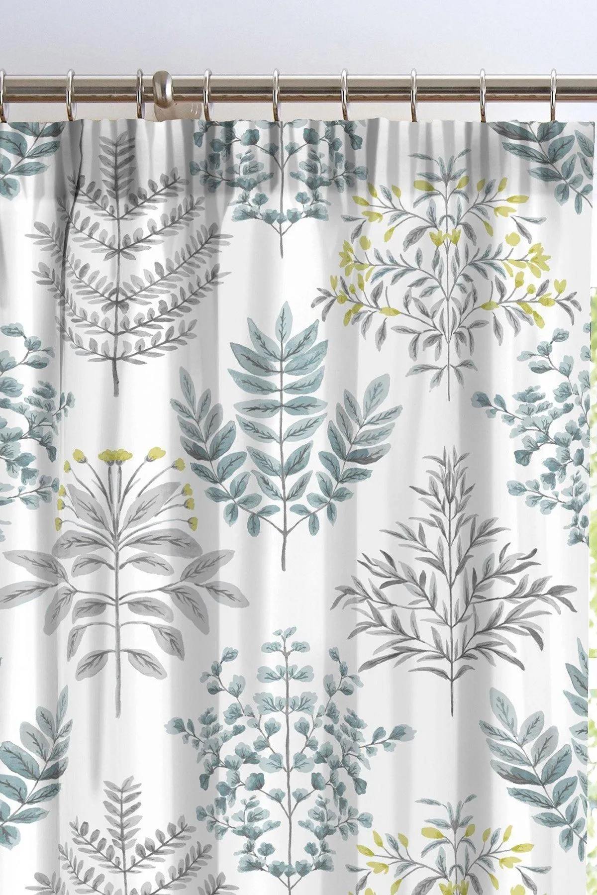Dreams & Drapes 'Emily' Botanical Print Pair of Pencil Pleat Curtains in Duck Egg Blue 2