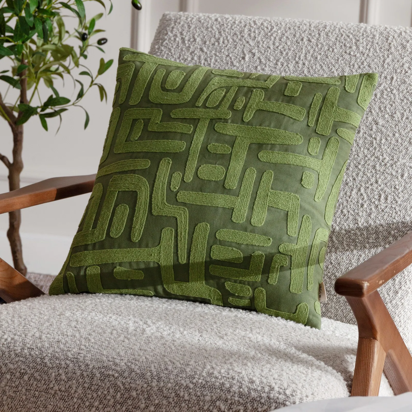 HOEM Brooke Abstract 100% Cotton Cushion in Dark Green
