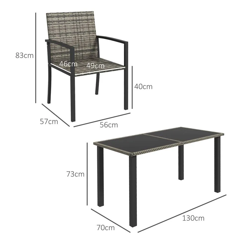 OUTSUNNY 4 Seater Rattan Garden Furniture Set w/ Glass Tabletop in Mid Grey 3