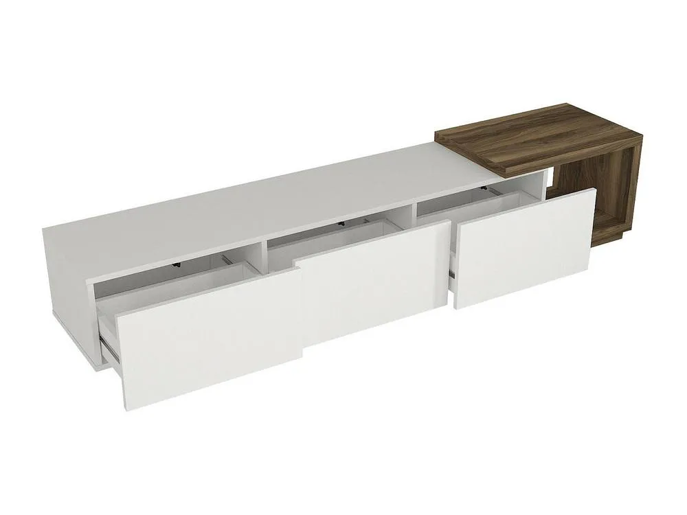 Vente-unique TV Stand With 3 Drawers & 1 Open Compartment - White & Natural in Light Oak 6