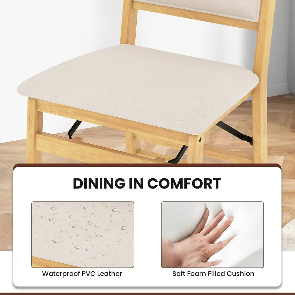 Costway 2PCS Folding Bar Stools Wooden Padded Kitchen Dining Chairs w/Backrest in Cream 4