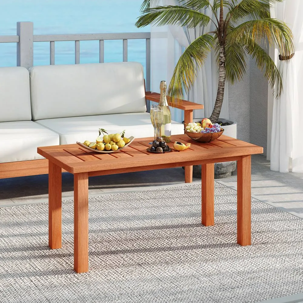 Costway Modern Patio Coffee Table Outdoor Indoor Wooden Side Table in Natural 6
