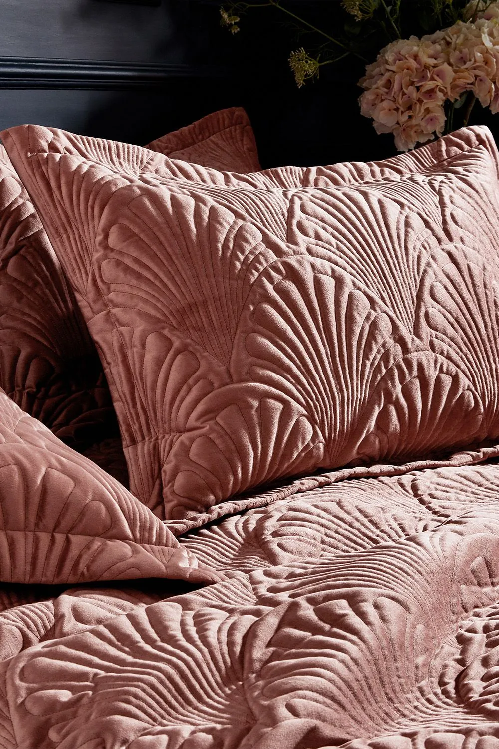 Paoletti Palmeria Quilted Velvet Duvet Cover Set in Light Pink 3