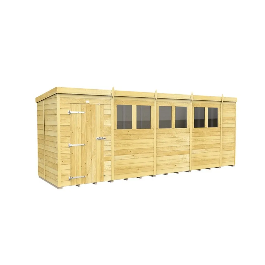 Buttercup Farm 18 x 5 Feet Pent Shed - Single Door W/ Windows - L147 x W533 x H201 cm in Brown