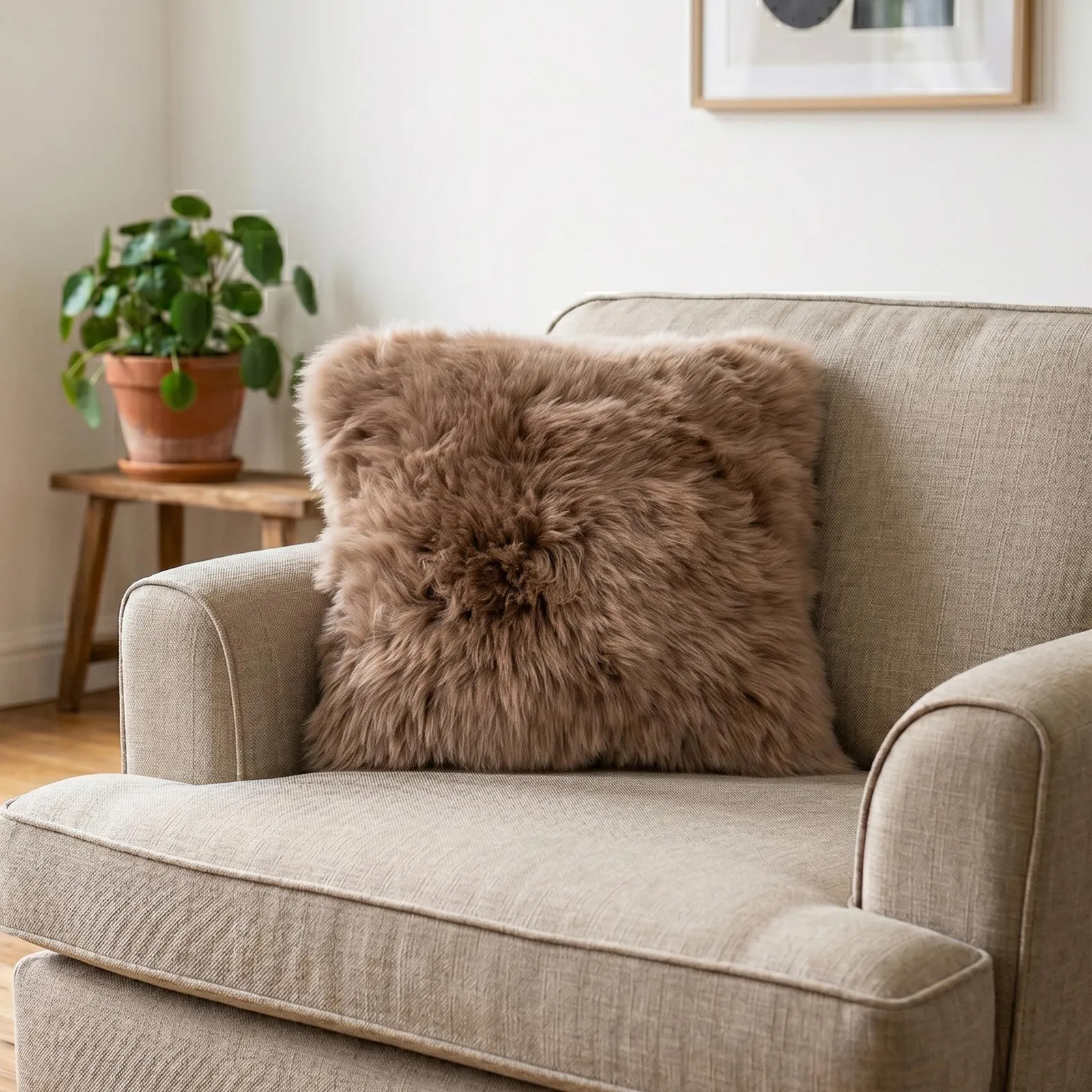 Native Natural Sheepskin Cushion in Light Brown