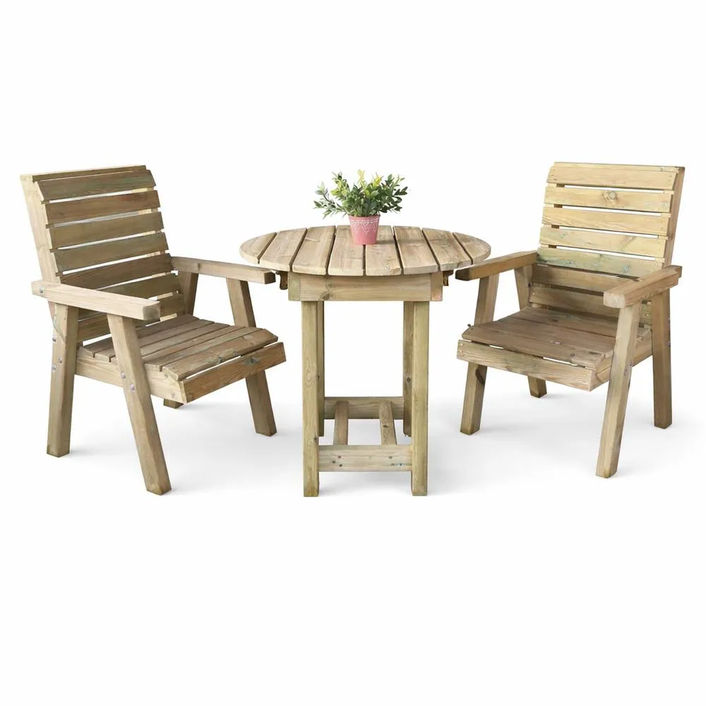 Churnet Valley Garden Furniture Ltd Clover Bistro Garden Round Table & Chair Set - 2 Seater in Light Brown