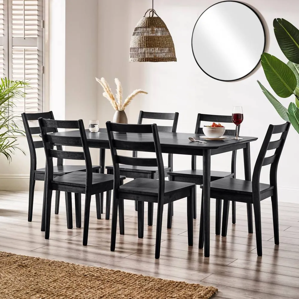 FurnitureboxUK Lynton Large Wooden Dining Table & 6 Dining Chairs in Black