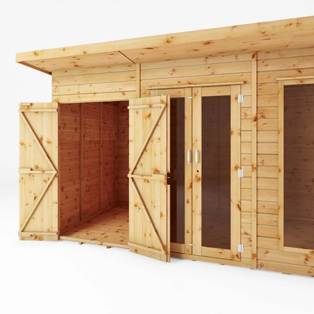 Mercia Maine Pent Summerhouse with Side Shed - L233.1 x W417.4 x H217 cm in Brown 3