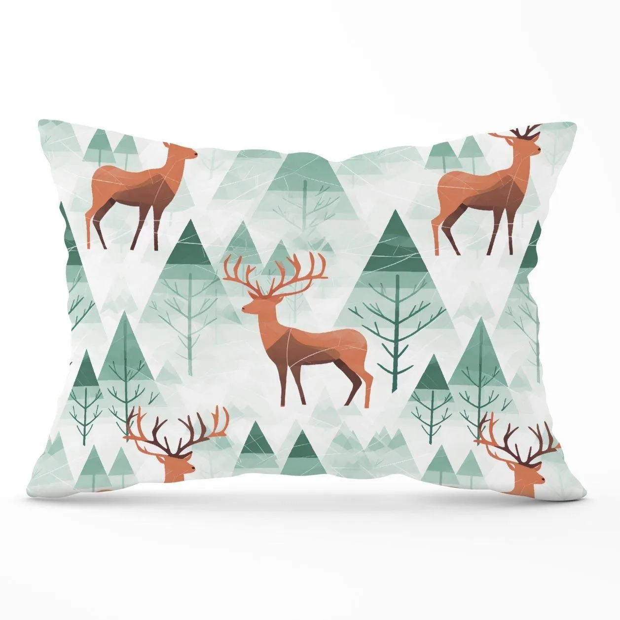 Warren Reed - Designer Reindeer On A Snowy Landscape Cushions in Green