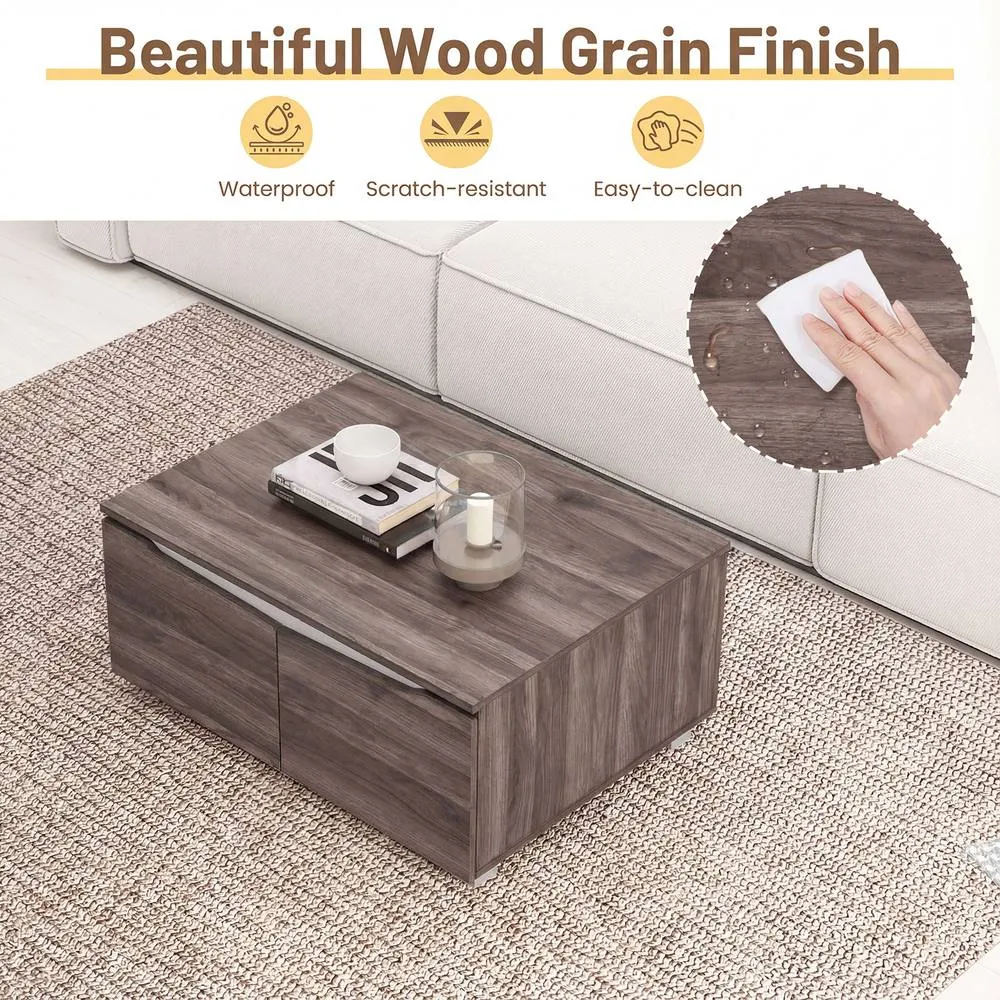 Costway Farmhouse Coffee Table Rustic Accent Cocktail Table with Storage in Brown 4