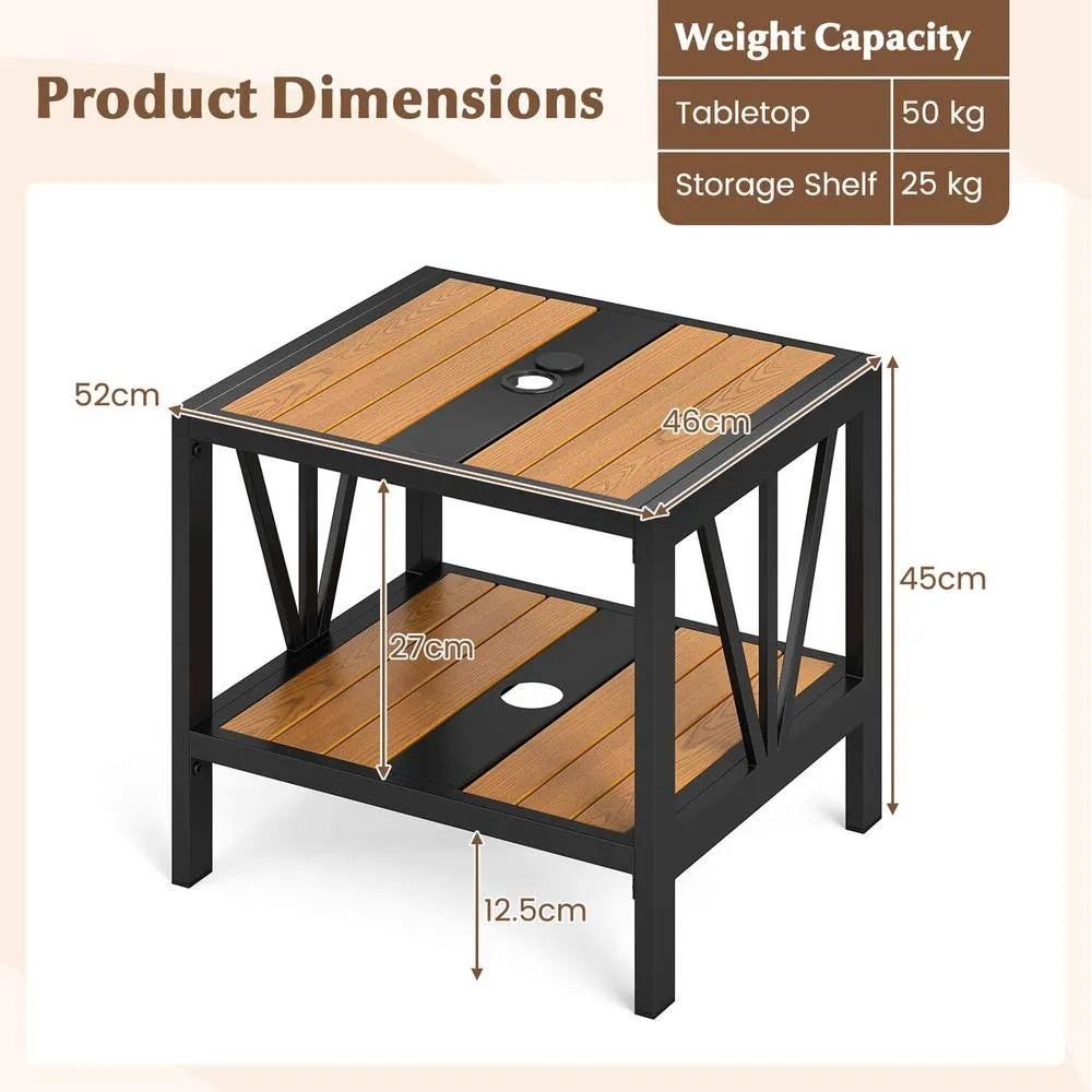 Costway 2-Tier Metal Small Patio Coffee Table Garden Side Table 52 x 46 x 45cm in Brown 4