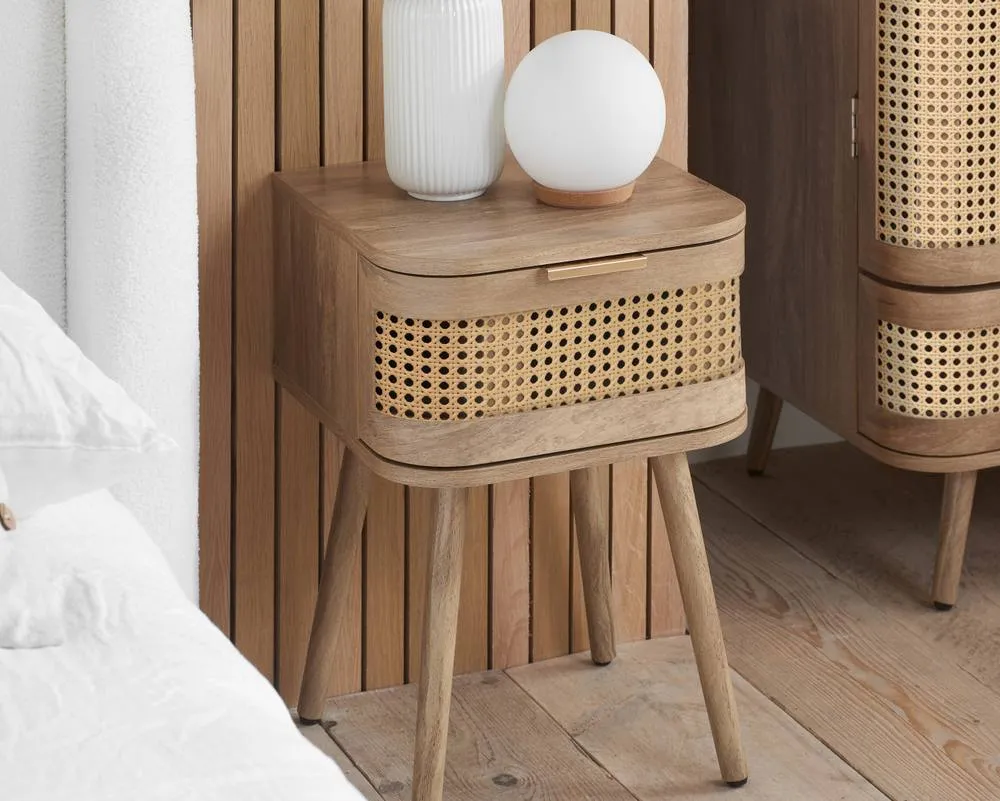 Birlea Rattan Bedside Cabinet 1 Drawer Sark Nightstand Side Table in Beige 2