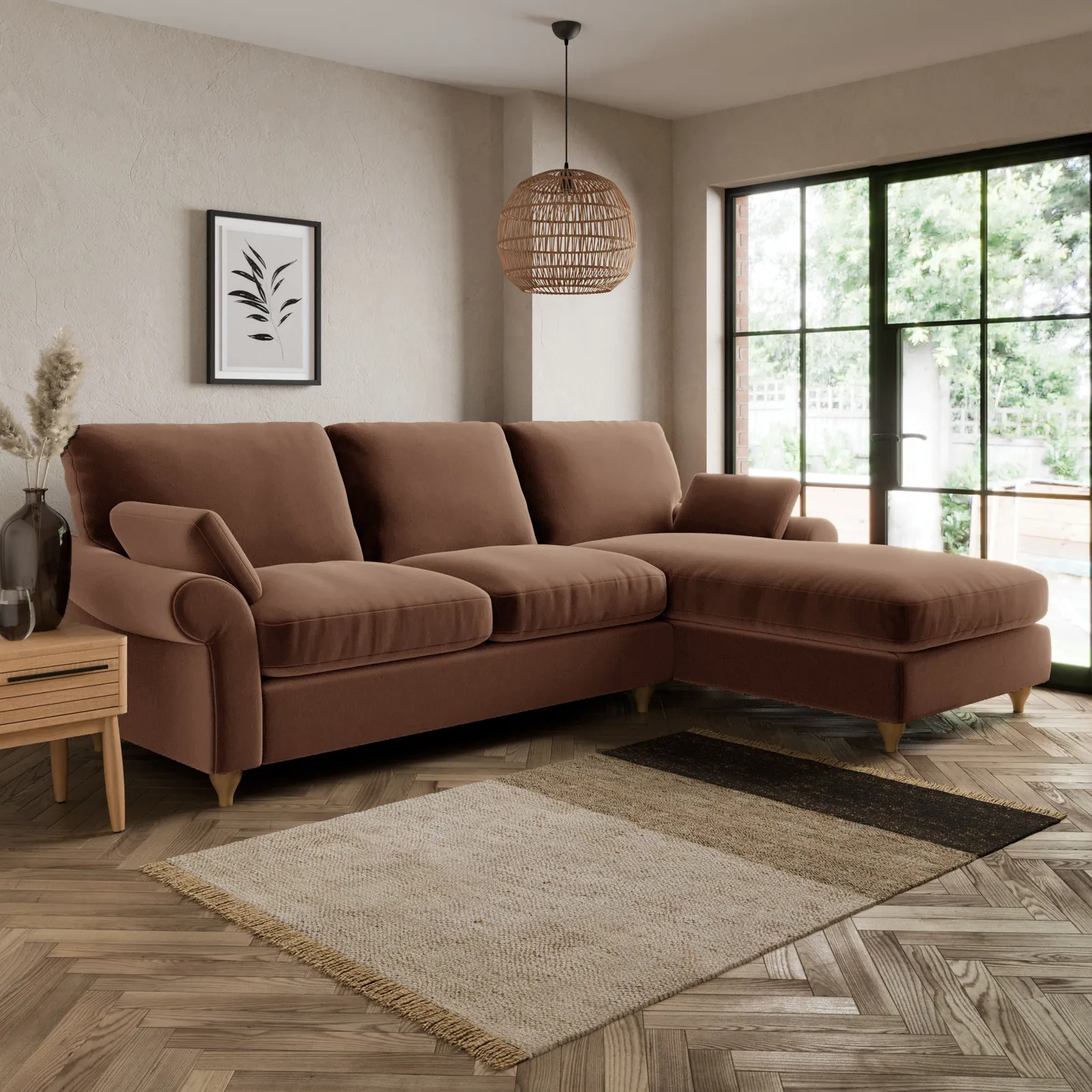 Salisbury Luxury Velvet Right Hand Corner Sofa Luxury Velvet Pinecone