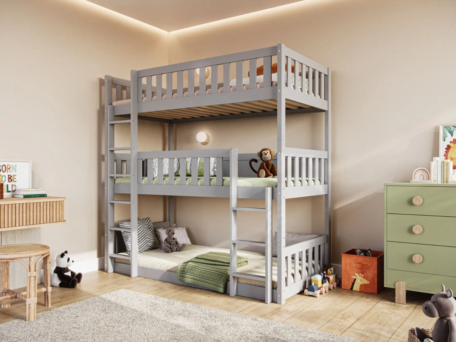 Flair Bea Triple High Bunk Bed in Grey 2