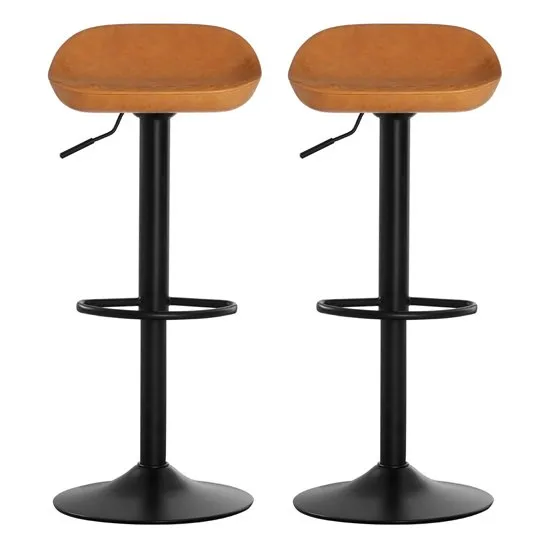 Kekoun Orange Faux Leather Bar Stools In Pair