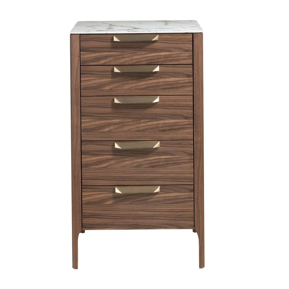 Angel Cerda Walnut Veneer Chiffonier with Marble-Look Glass Top in Brown 2