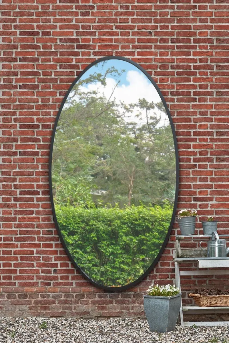 MirrorOutlet Black Metal Framed Oval Garden Wall Mirror 79" X 44" (200 x 112CM)