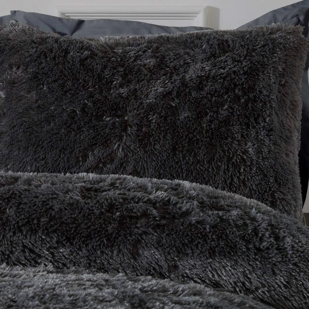 Smart Living Luxury Long Pile Faux Fur Duvet Cover with Pillowcases in Charcoal 2