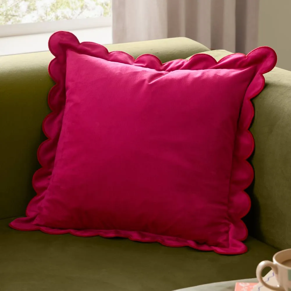 Furn Lil Scallop Velvet Cushion in Pink