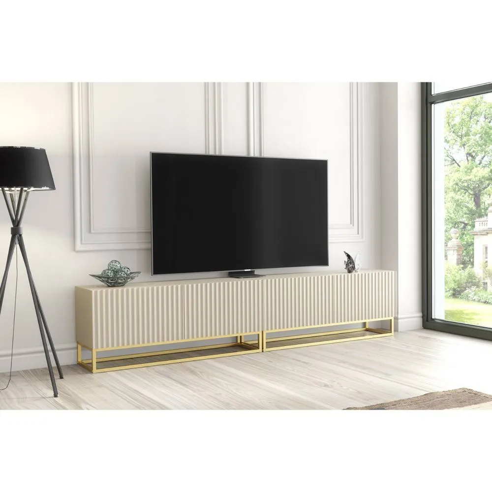 Creative Furniture Ripple Duo TV Unit 200cm - Cashmere Warm Beige Taupe Finish with Gold 6