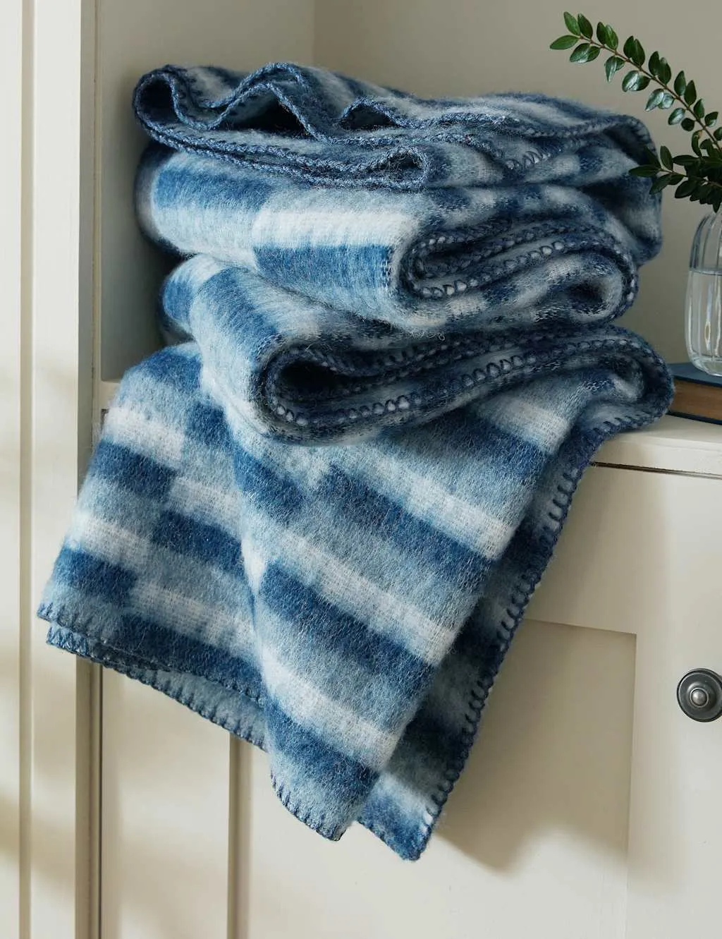 Laura Ashley Extra Large Geo Stripe Throw with Wool Blue Mix