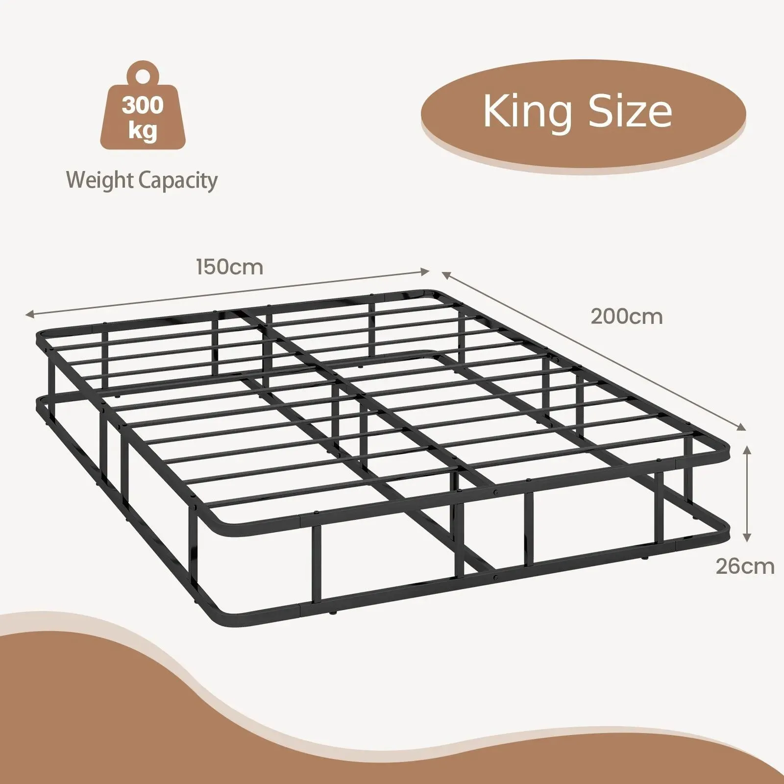 Costway King Size Bed Frame Metal Mattress Foundation Platform Bed Frame Slat Support in Black 2