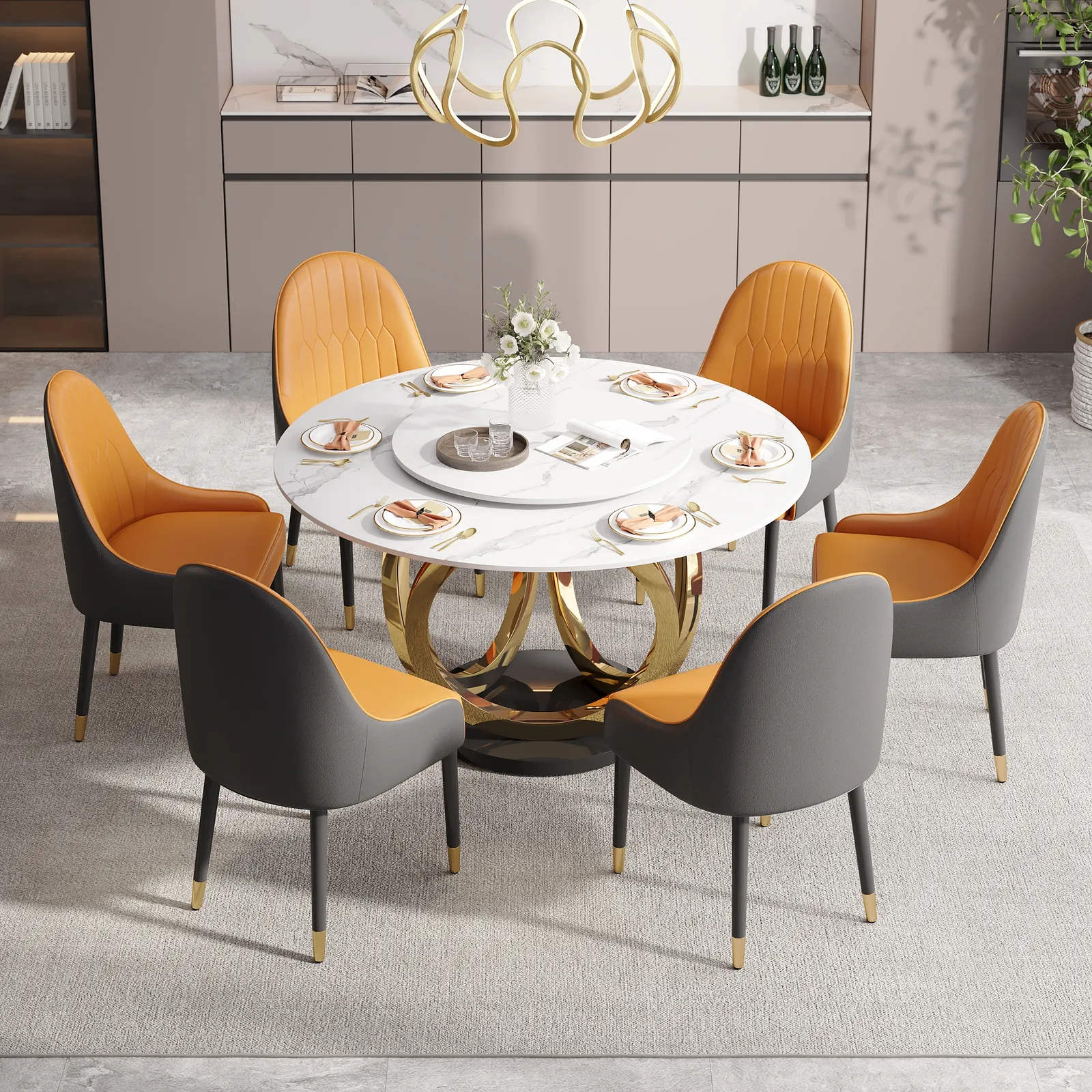 150 cm Large Round Lazy Susan Dining Table for 6 People White