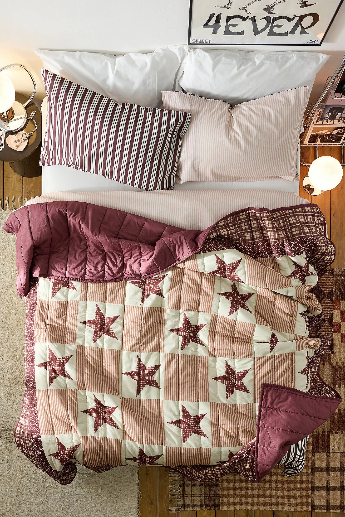 Star Patchwork Quilted Throw - Brown