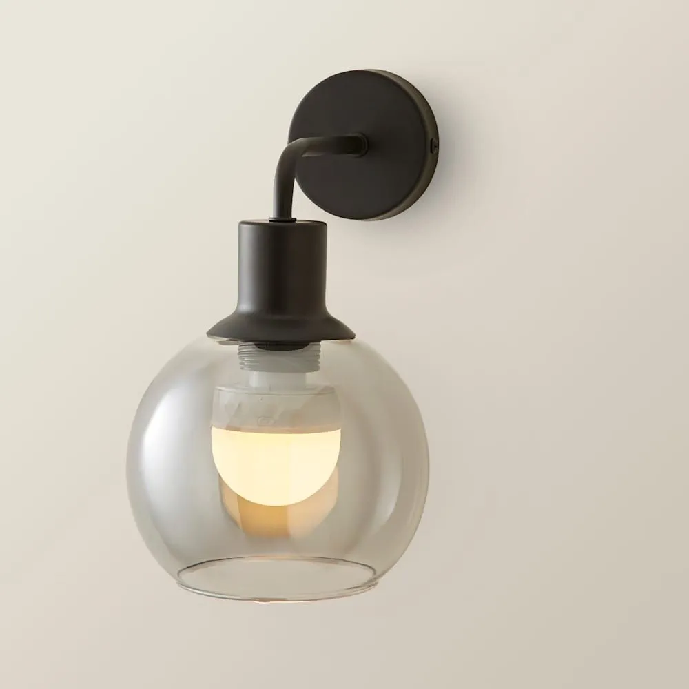 ValueLights Bellamy Pair of Globe Glass Shade Rechargeable Wall Lights in Black 4
