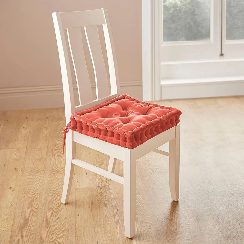 Coopers of Stortford Dining Chair Booster Cushion - Velvet Seat Pad - Spring-Back Filling in Terracotta