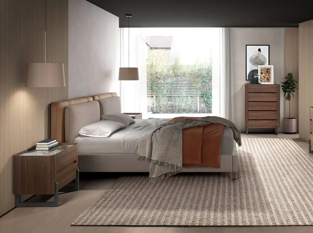 Angel Cerda Double Bed, Mink Leatherette & Grey Fabric, 180 x 200 cm in Stone 4