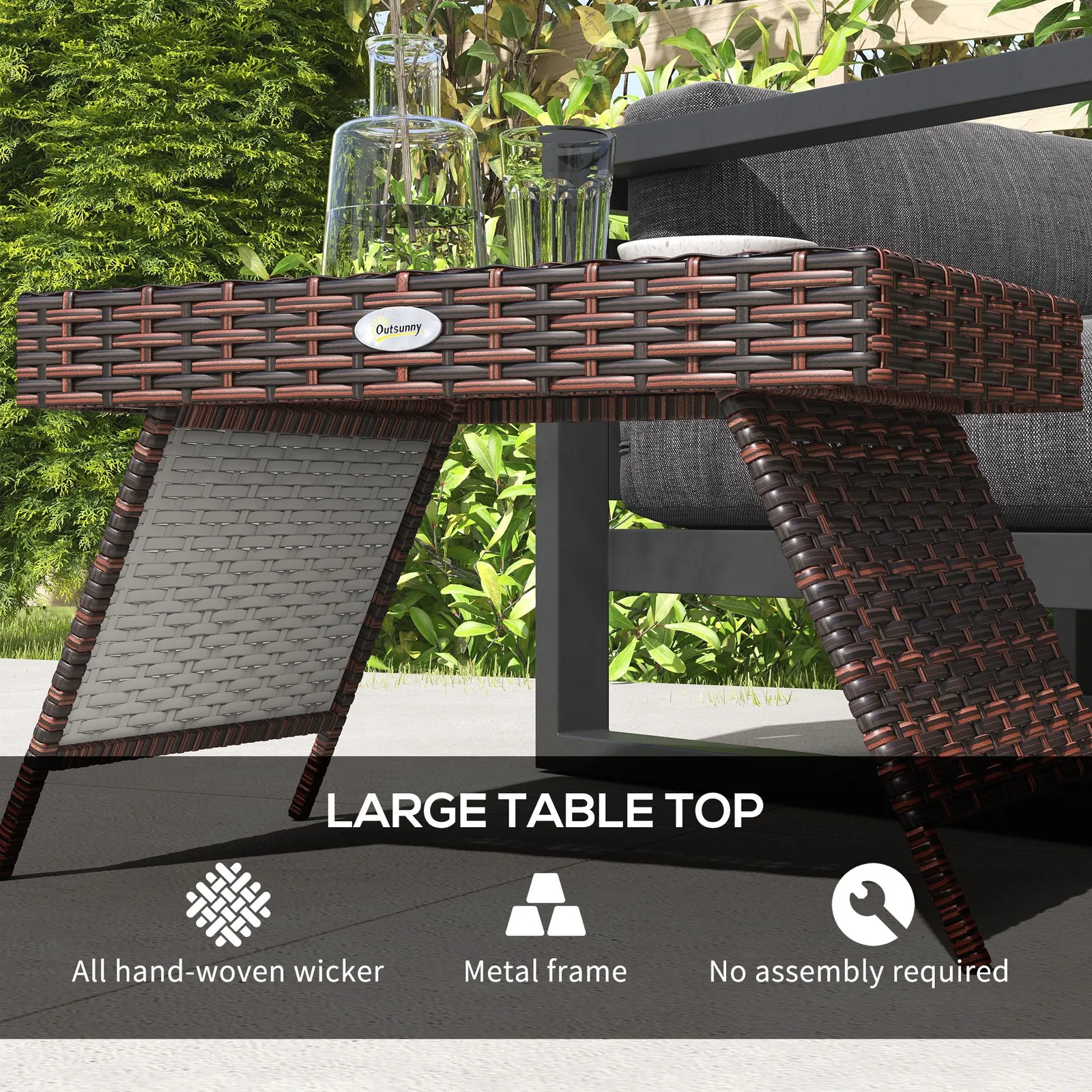 OUTSUNNY Foldable Outdoor Coffee Table, Steel Frame Rattan Side Table, Brown 5