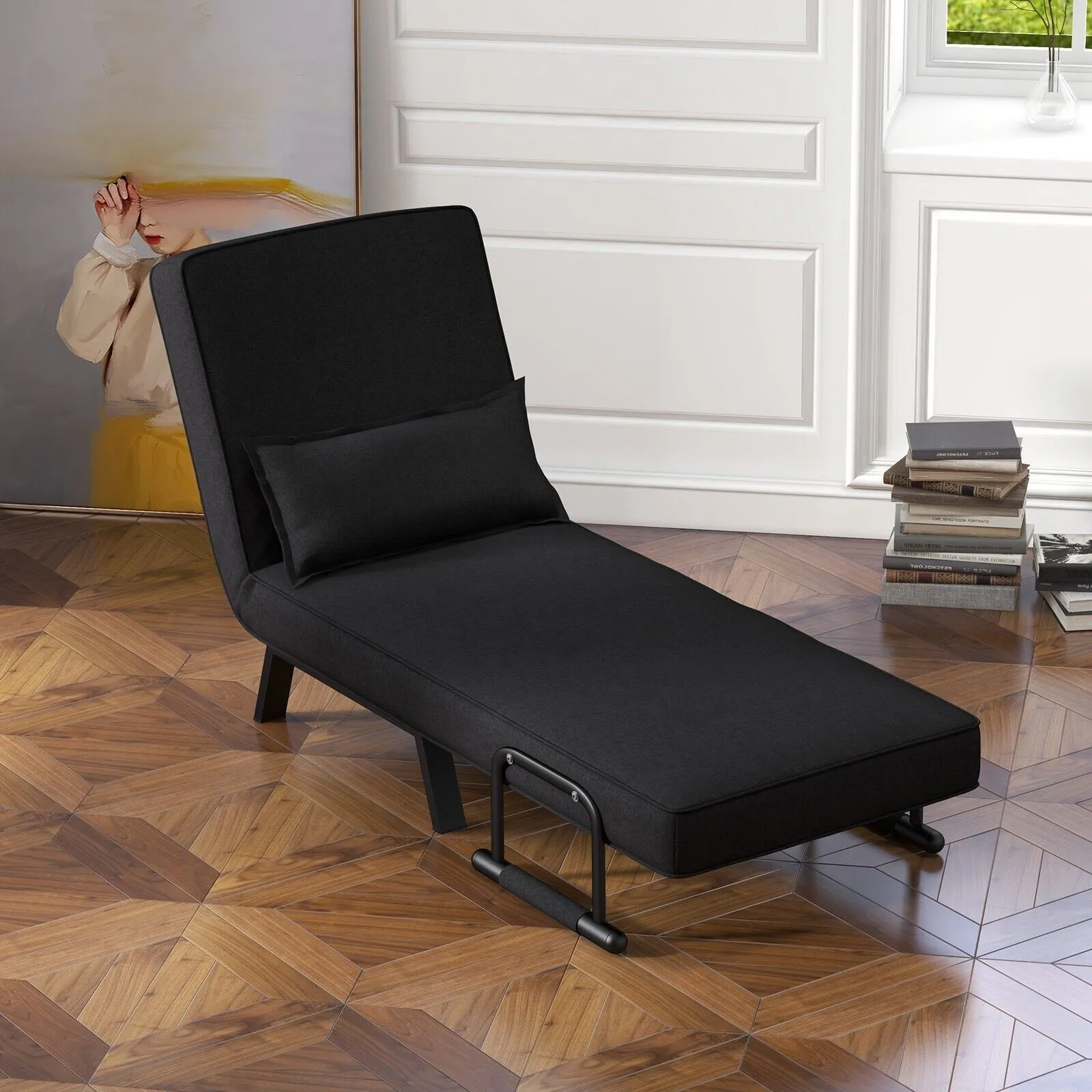 Costway Convertible Single Folding Sofa Bed Sleep Chair with 6 Positions Adjustable Backrest in Dark Grey 5