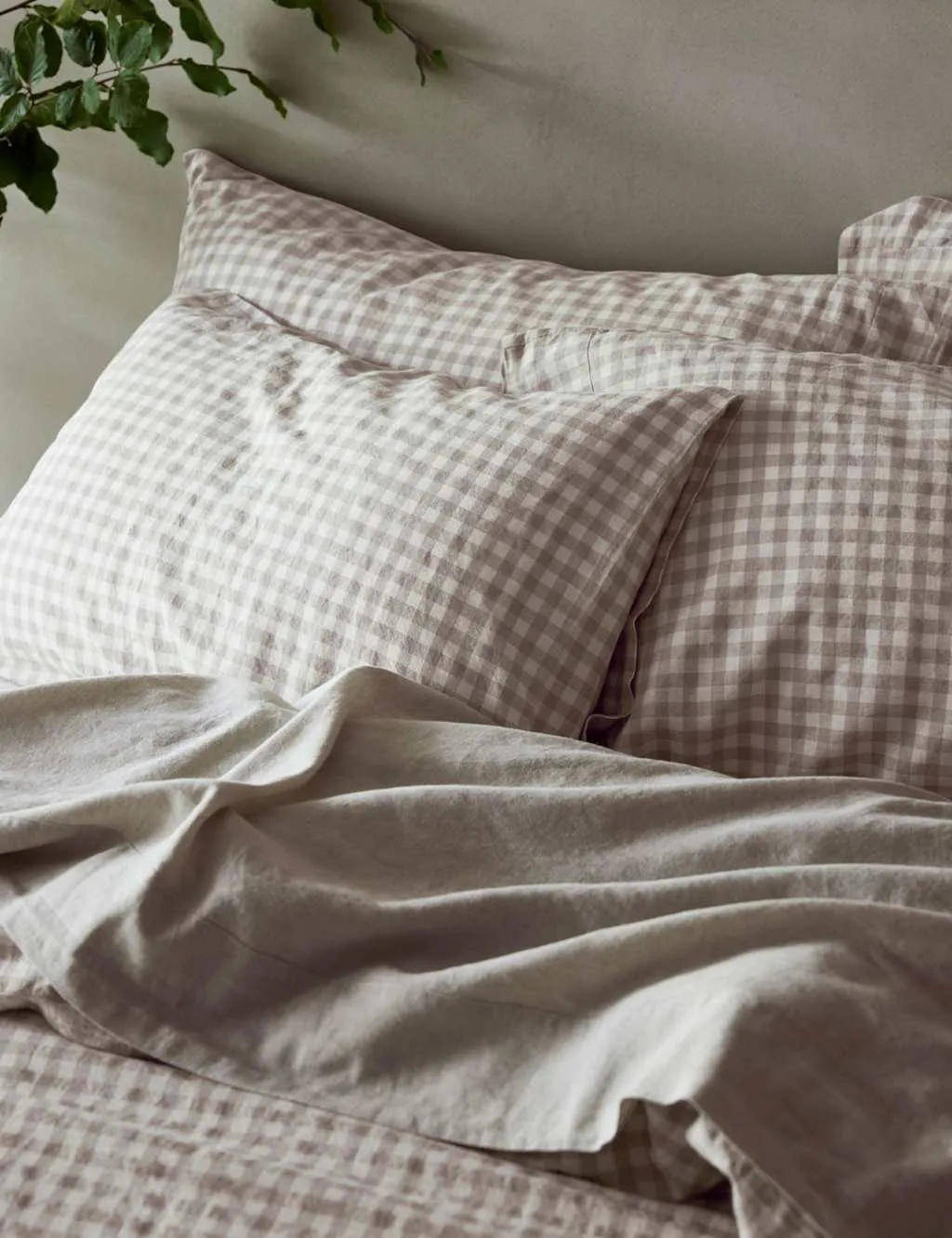 Piglet In Bed Linen Rich Gingham Pillowcase Set Oatmeal Mix