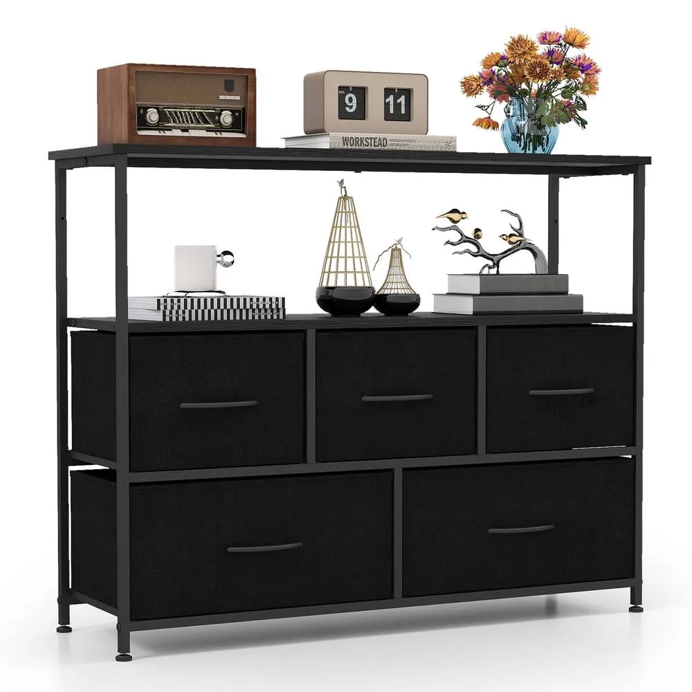 Costway Dresser for Bedroom Storage Dresser with 5 Drawers Black 4