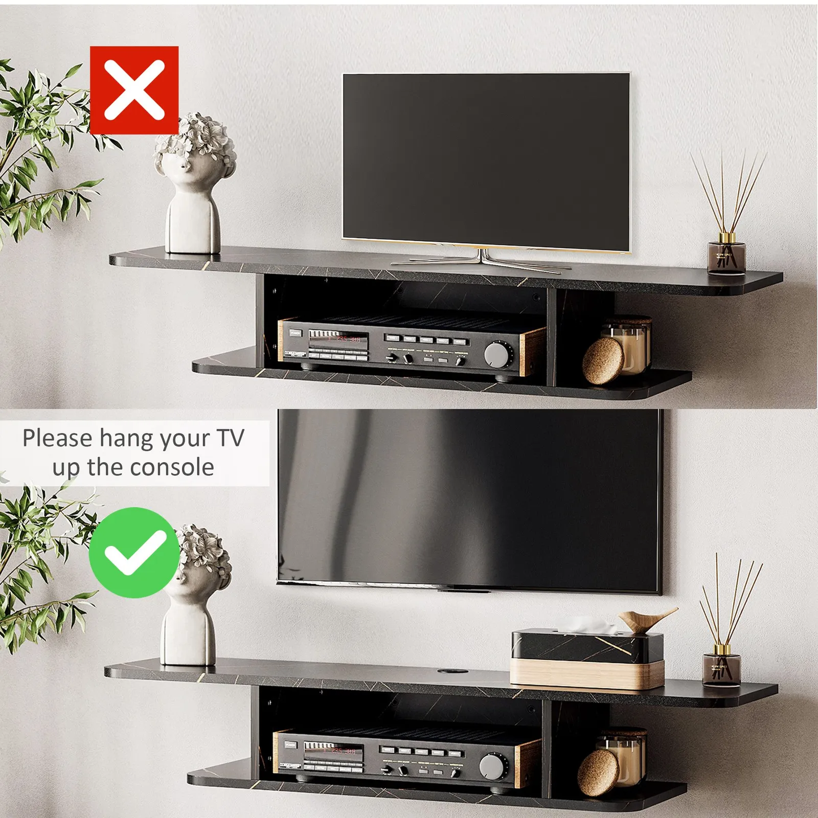 HOMCOM TV Unit Stand Wall Mount Media Console with Storage Shelf in Black 5