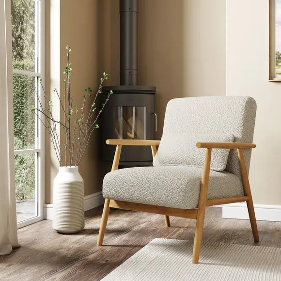 Alpine Boucle Spindle Wooden Arm Accent Chair 3