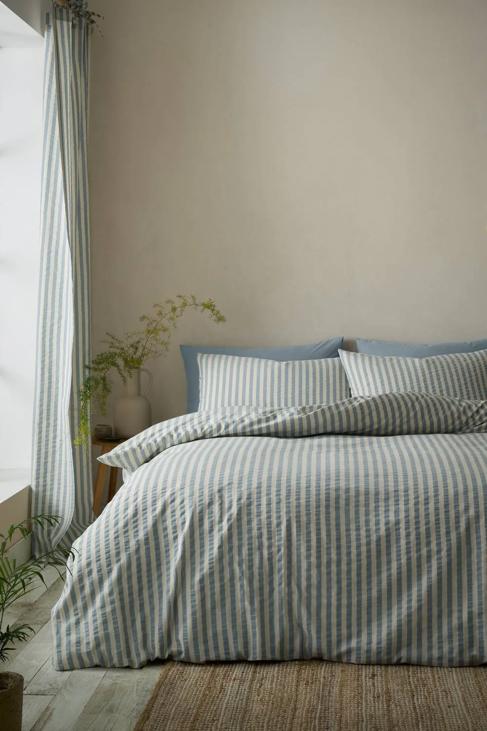 Pineapple Elephant 'Cotton Rich Woven Stripe' Duvet Cover Set in Blue
