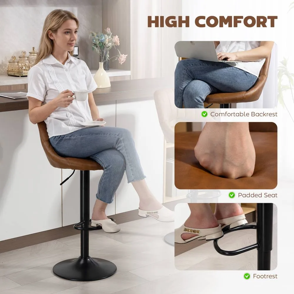 HOMCOM Barstools Set of 2, Dining Stools with Backrest & Footrest, Brown 6