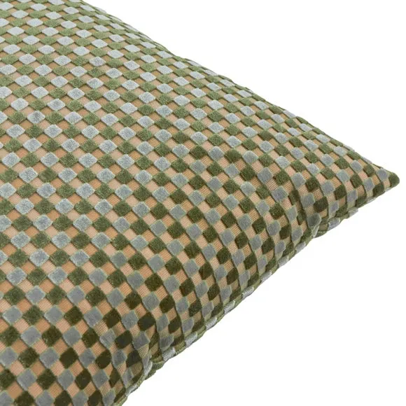 Furn Checkered Velvet Cushion Eucalyptus 45 X 45Cm, Green 3