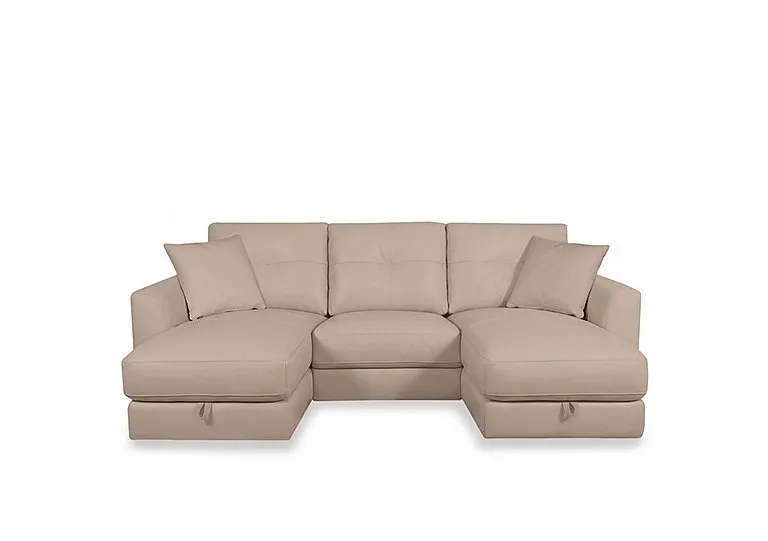 Nest Small NC Leather U-Shaped Corner Sofa with Double Storage Chaises - NC Pebble