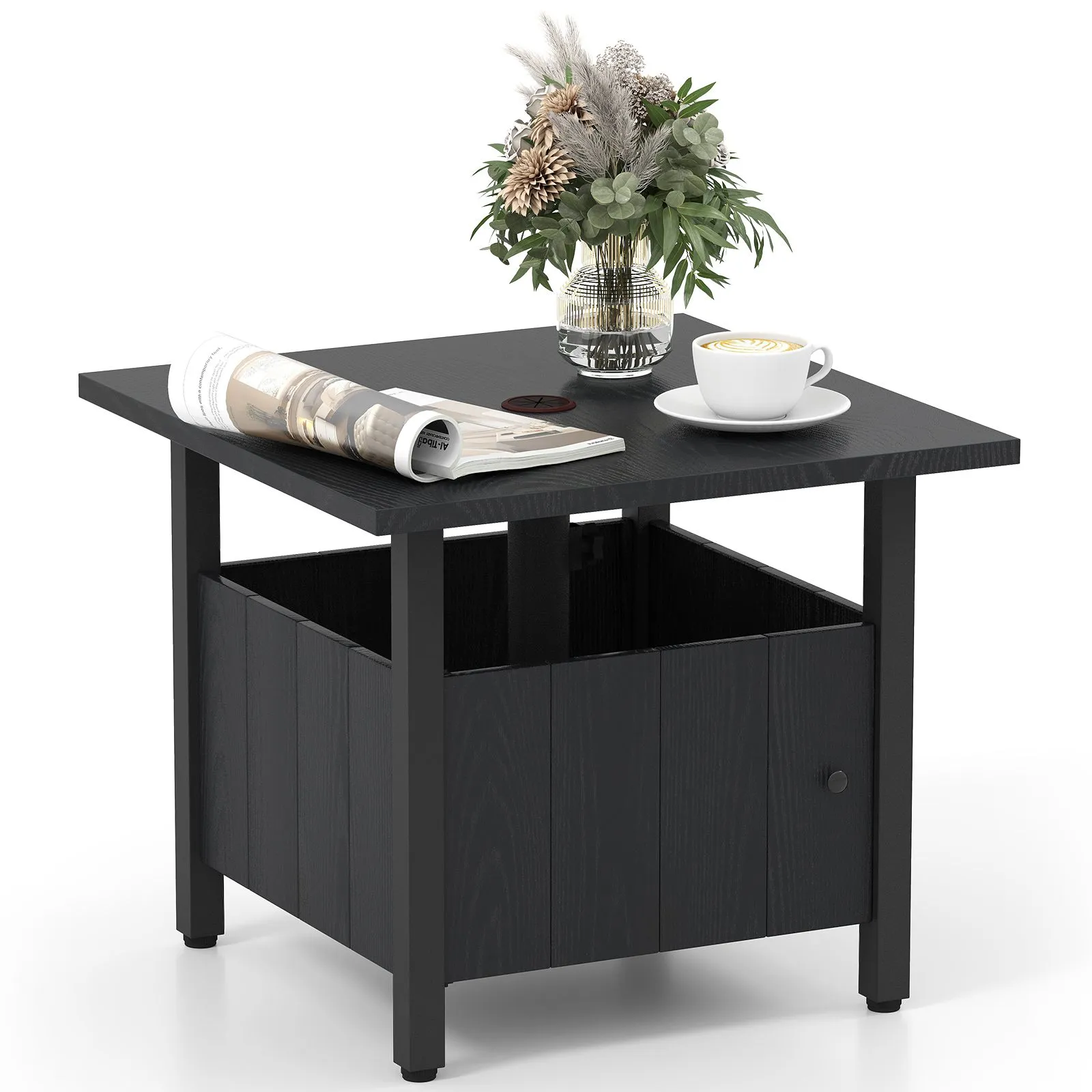 Costway Outdoor Side Table Patio Umbrella Table Base Stand w/ 2 Sand Bags in Black